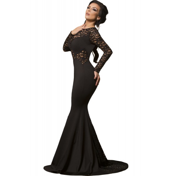 Black Long Lace Sleeve Mermaid Prom Dress