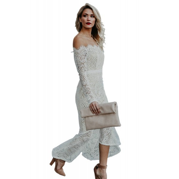 White Elegant Lace Trumpet Dress