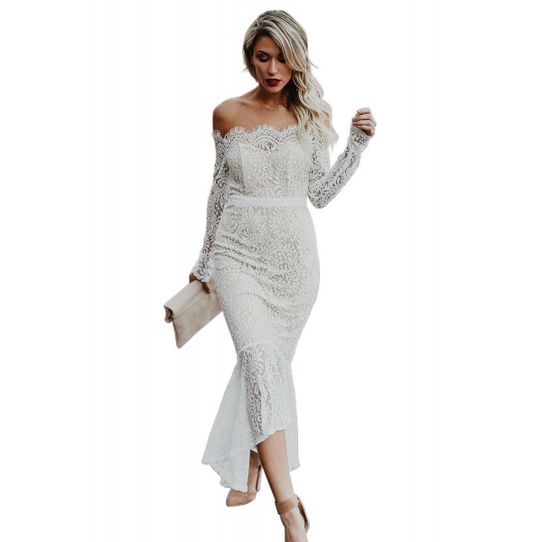 White Elegant Lace Trumpet Dress