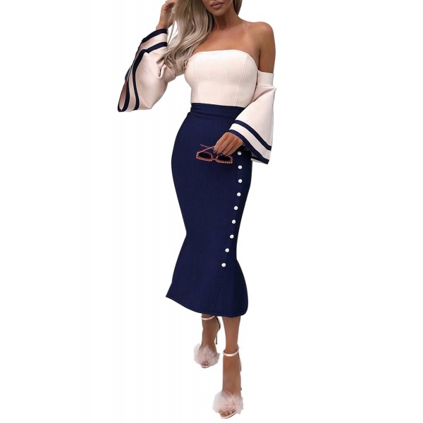 Pink Flare Sleeve Button Bodycon Cocktail Party Dress