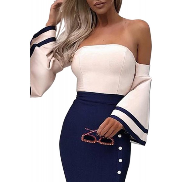 Pink Flare Sleeve Button Bodycon Cocktail Party Dress