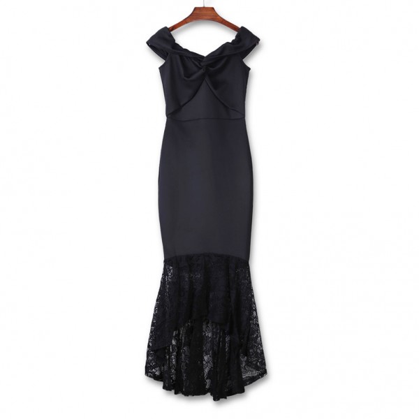 Black Twist Center Off Shoulder Bodycon Mermaid Dress