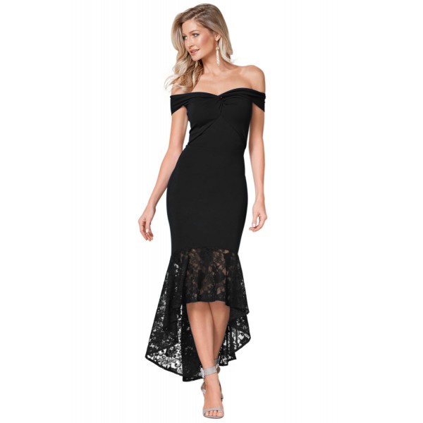 Black Twist Center Off Shoulder Bodycon Mermaid Dress