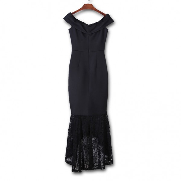Black Twist Center Off Shoulder Bodycon Mermaid Dress