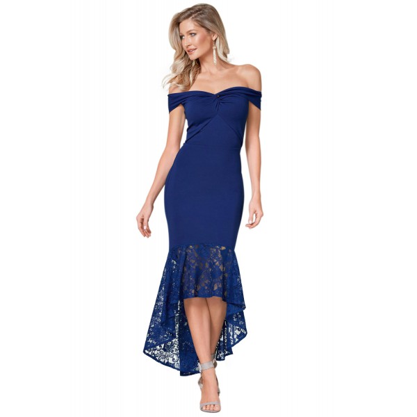 Blue Twist Center Off Shoulder Bodycon Mermaid Dress