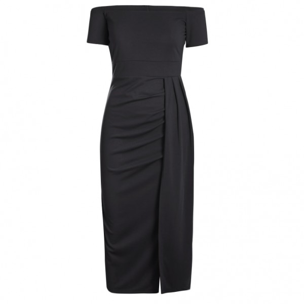 Black Off Shoulder Short Sleeve Party Dress