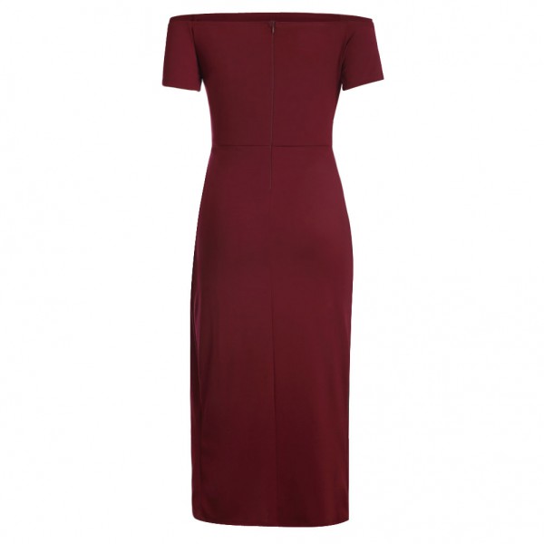 Red Off Shoulder Short Sleeve Party Dress