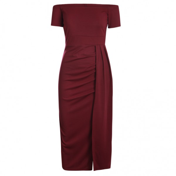 Red Off Shoulder Short Sleeve Party Dress