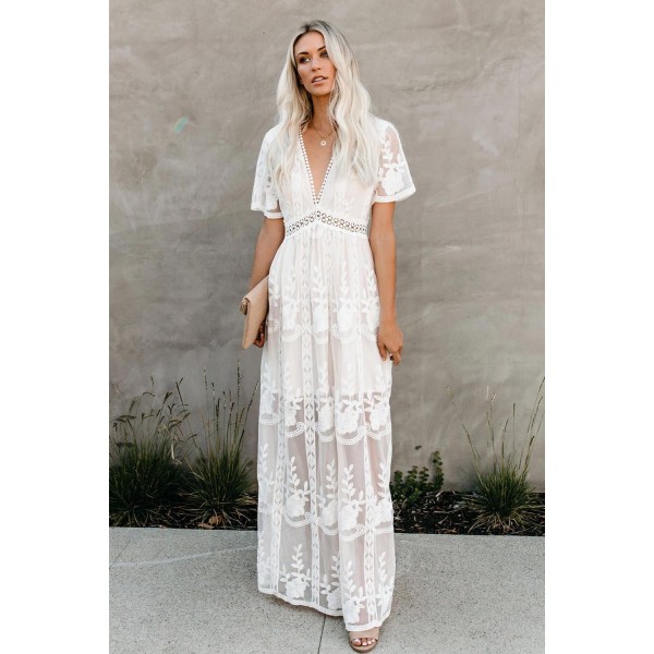 White Floral Lace Maxi Dress