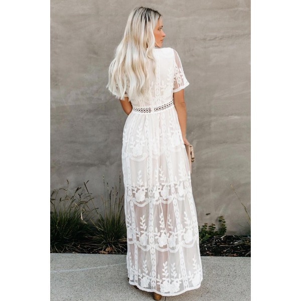White Floral Lace Maxi Dress