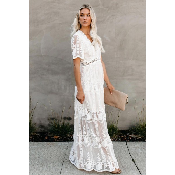 White Floral Lace Maxi Dress