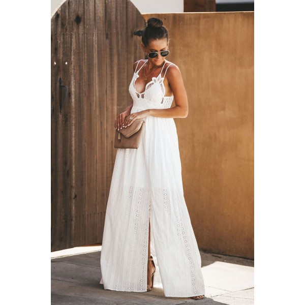 White Essence of Beauty Cotton Pocket Maxi Dress