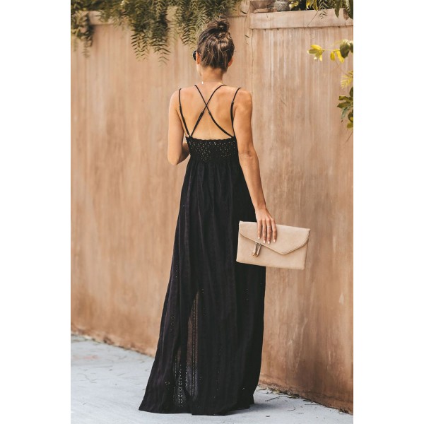 Black Essence of Beauty Cotton Pocket Maxi Dress