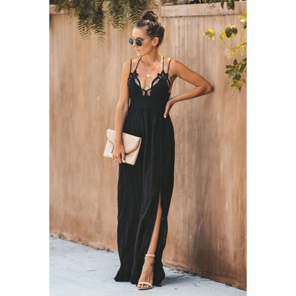 Black Essence of Beauty Cotton Pocket Maxi Dress
