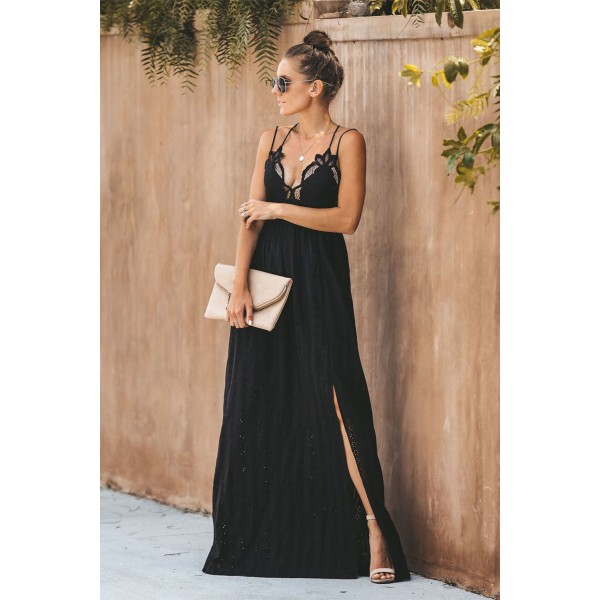 Black Essence of Beauty Cotton Pocket Maxi Dress