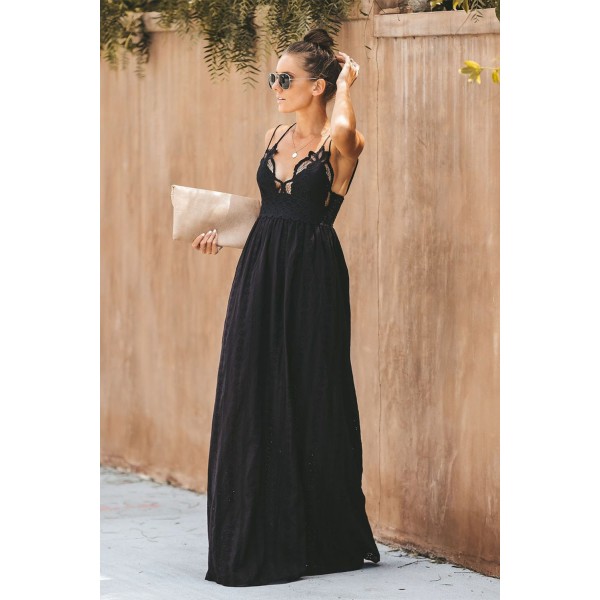 Black Essence of Beauty Cotton Pocket Maxi Dress
