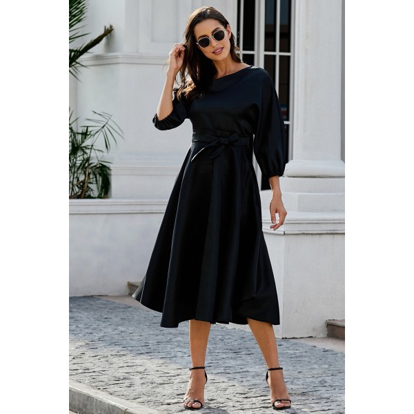 Black One-shoulder Waist Cincher Puffy Party Dress