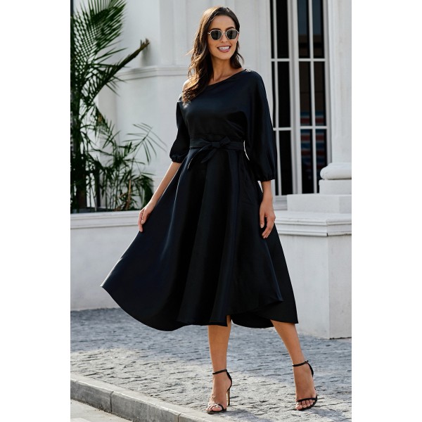 Black One-shoulder Waist Cincher Puffy Party Dress
