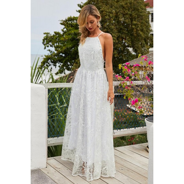 White Wedding Day Ball Party Lace Maxi Dress