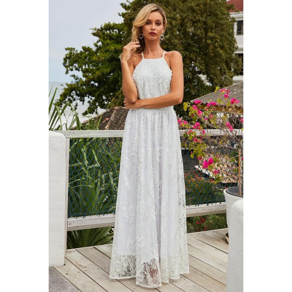 White Wedding Day Ball Party Lace Maxi Dress