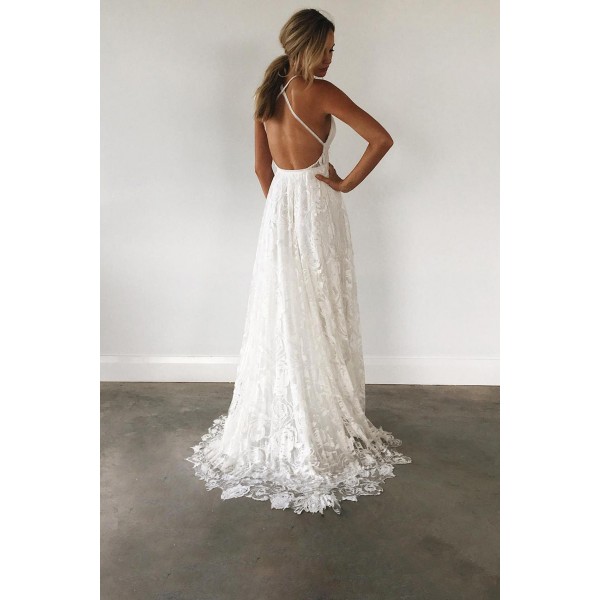 A-line Spaghetti Straps Lace Wedding Dress