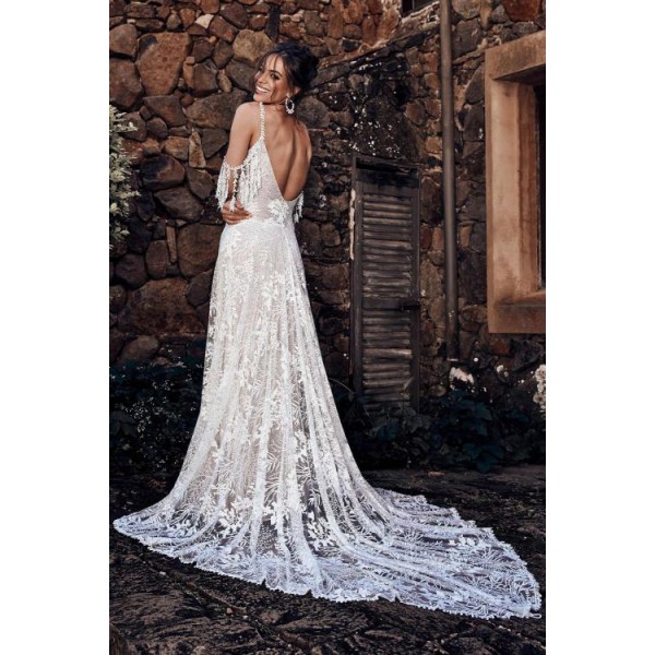 White Secret Garden Embroidery Lace Wedding Party Dress