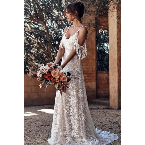 White Secret Garden Embroidery Lace Wedding Party Dress