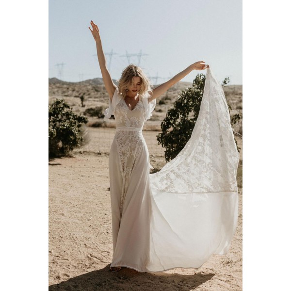 White Lace Crepe Wedding Dress