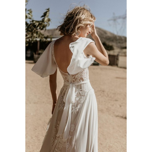 White Lace Crepe Wedding Dress