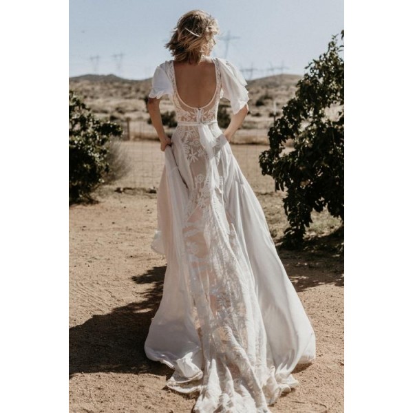 White Lace Crepe Wedding Dress