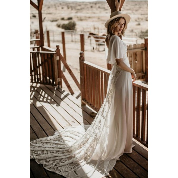 White Lace Crepe Wedding Dress
