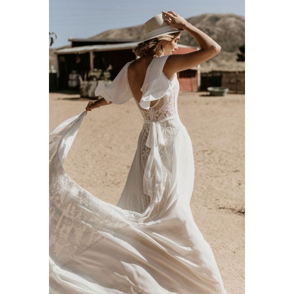 White Lace Crepe Wedding Dress