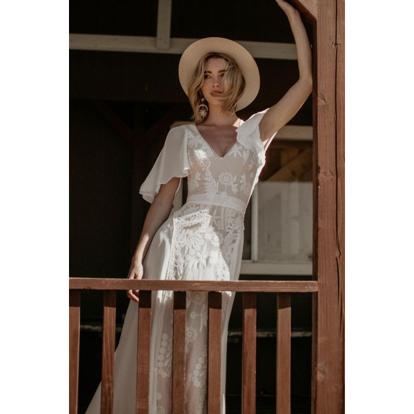 White Lace Crepe Wedding Dress