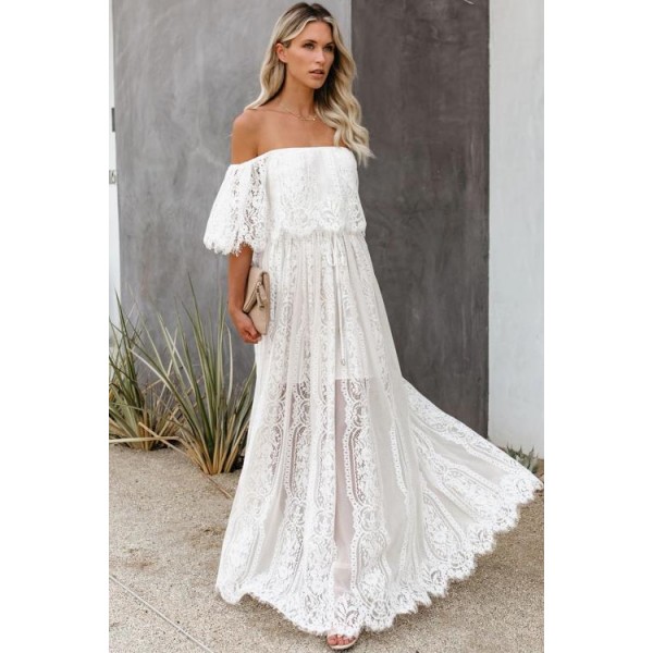 The Best Chapter Off The Shoulder Lace Maxi Dress
