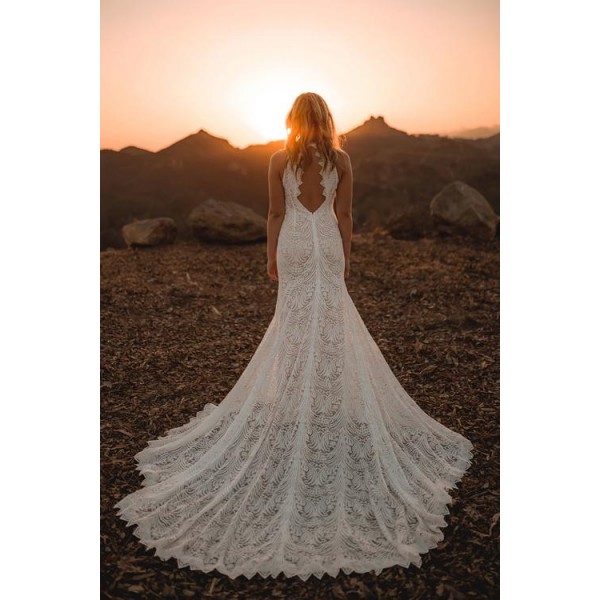White Sleeveless Lace Backless Phoenix Wedding Day Party Gown