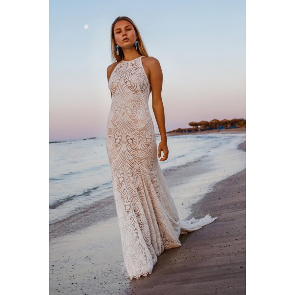 White Sleeveless Lace Backless Phoenix Wedding Day Party Gown