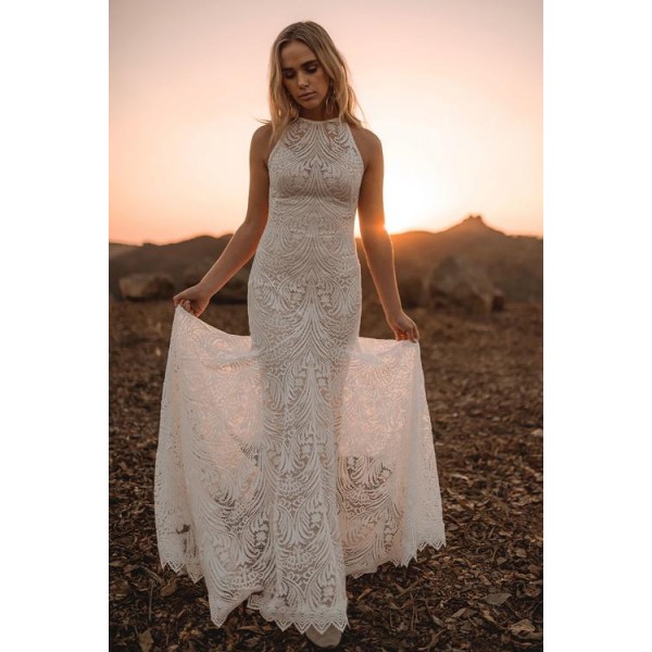 White Sleeveless Lace Backless Phoenix Wedding Day Party Gown