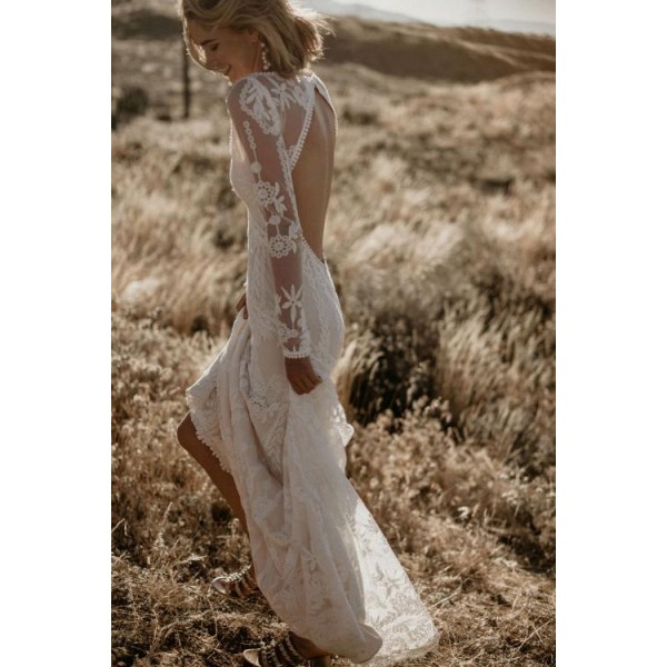 White Open Back Lace Wedding Dress