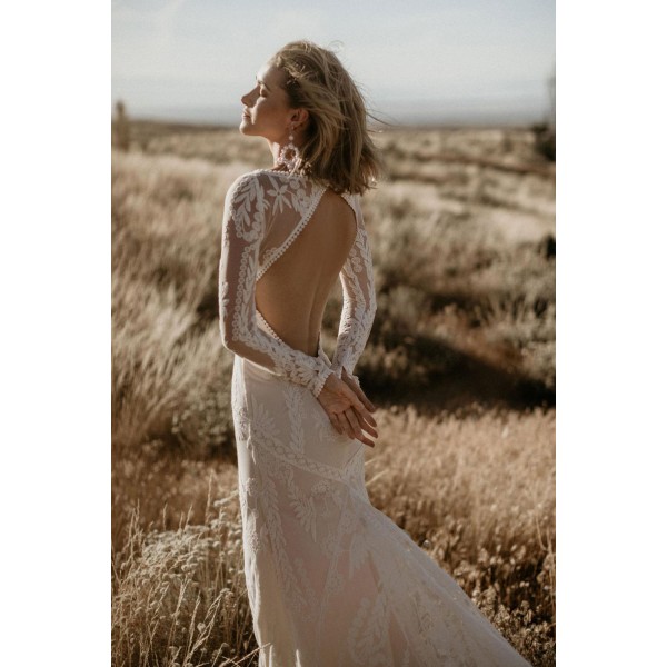 White Open Back Lace Wedding Dress