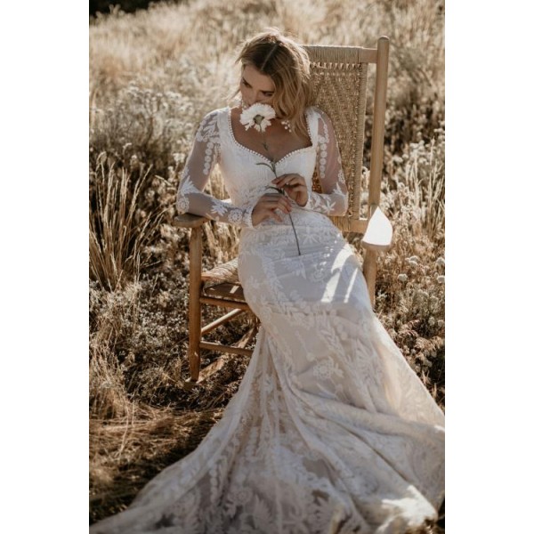 White Open Back Lace Wedding Dress