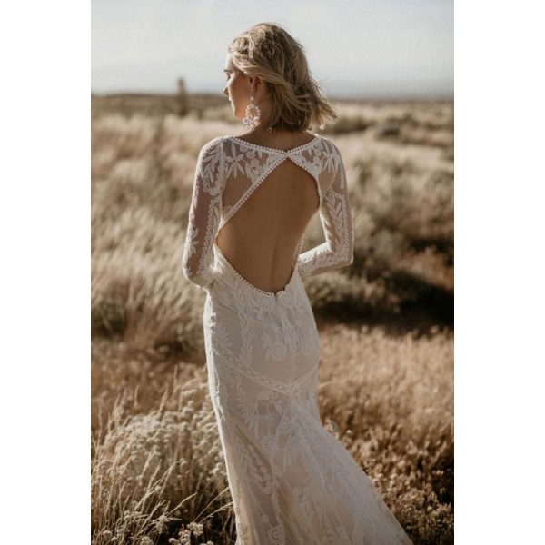 White Open Back Lace Wedding Dress