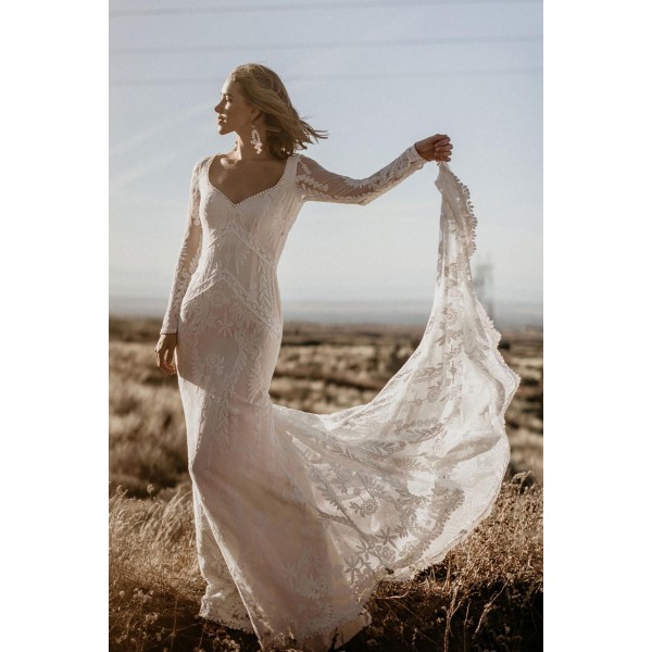 White Open Back Lace Wedding Dress