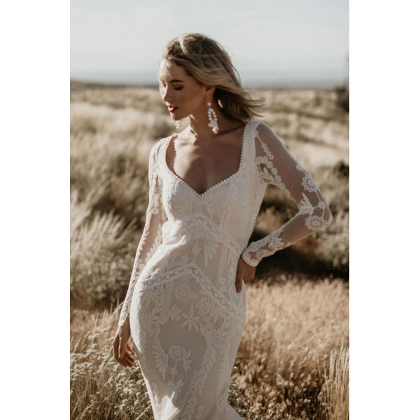 White Open Back Lace Wedding Dress