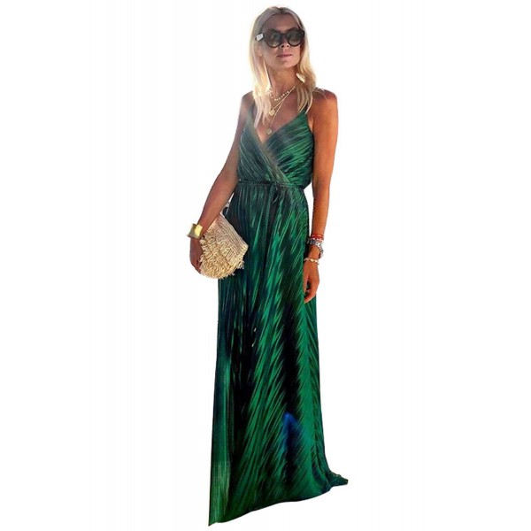 Green V Neck Tunic Satin Maxi Dress