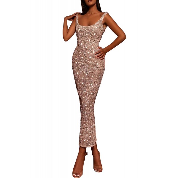Sequined Square Collar Sleeveless Hip Dress
