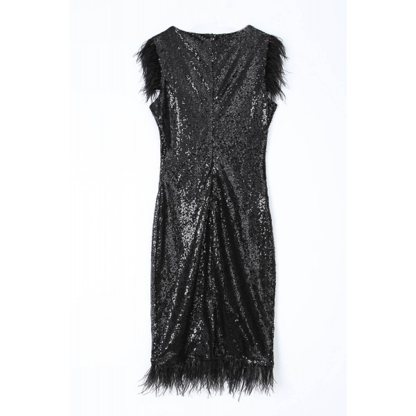Elegant Sequined Feather Little Black Dress