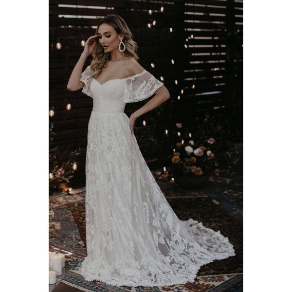 Off Shoulder A Line Wedding Evening Dress