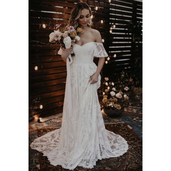 Off Shoulder A Line Wedding Evening Dress