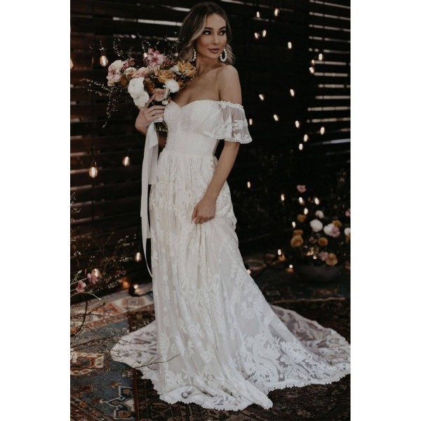 Off Shoulder A Line Wedding Evening Dress
