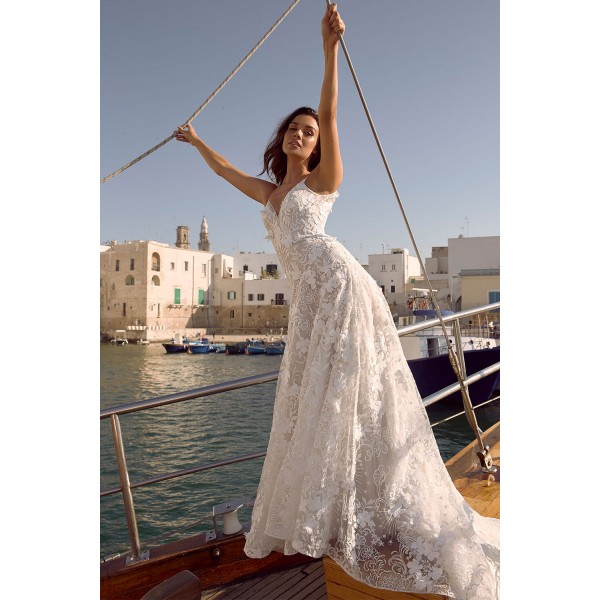 White 3D Lace Motifs Ceremony Maxi Dress